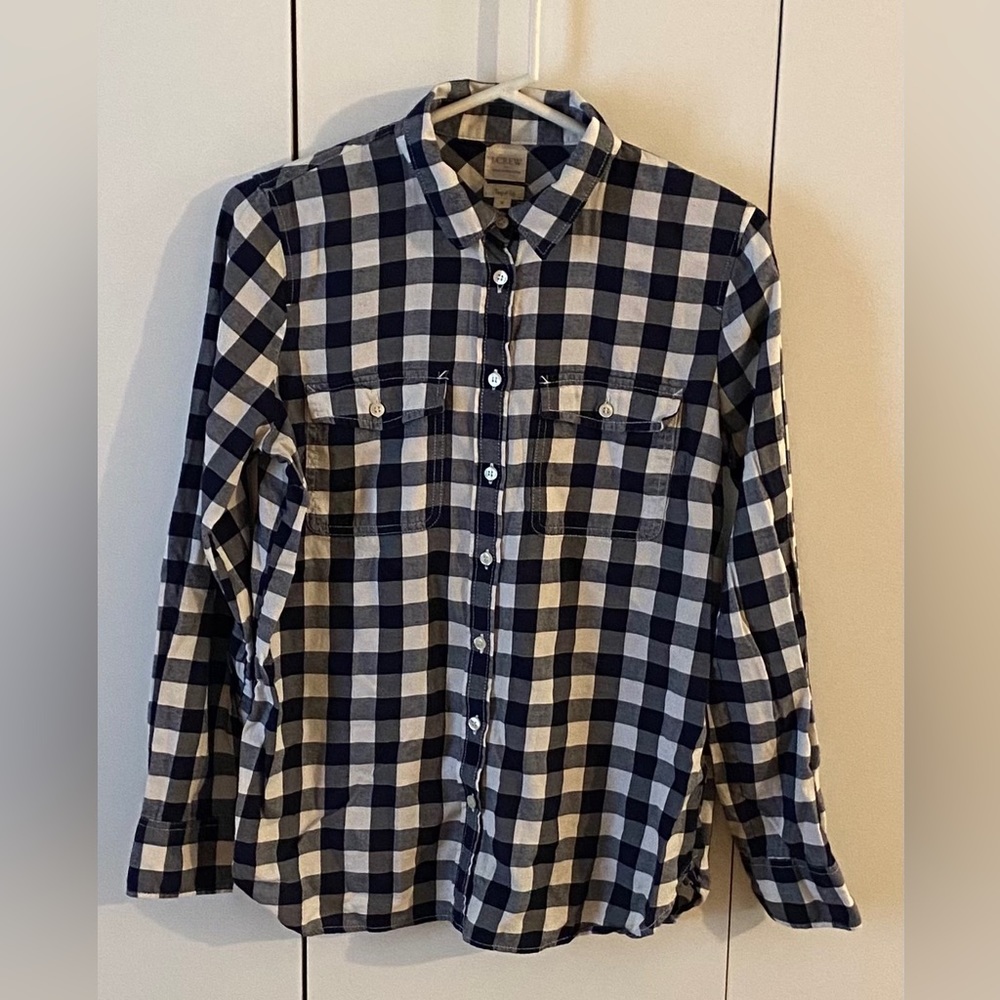 J. Crew Perfect Fit Blue and White Checkered Button Down